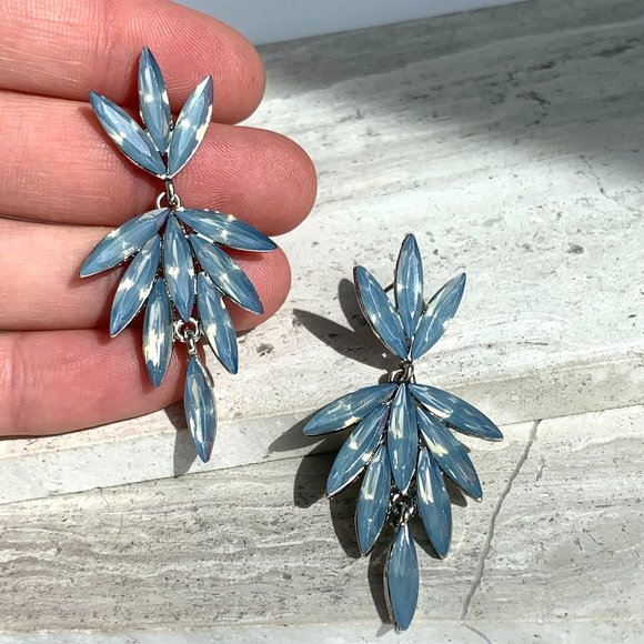 NEW ~ Anthropologie Blue Opal Embellished double drop Earrings - Picture 7 of 9